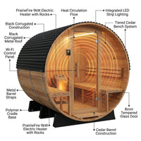 Paxton 4-6 Person Traditional Cedar Outdoor Barrel Sauna with Electric Sauna Heater, Front Porch, Sauna Rocks, Dry Heat, Steam Sauna, LED Lights, Wi-Fi Panel, Sauna Accessories — How It Works