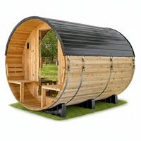 Traditional Cedar Barrel Sauna Designed for 4-6 People, 9kW Electric Heater, LED Lights, Wi-Fi Panel Control