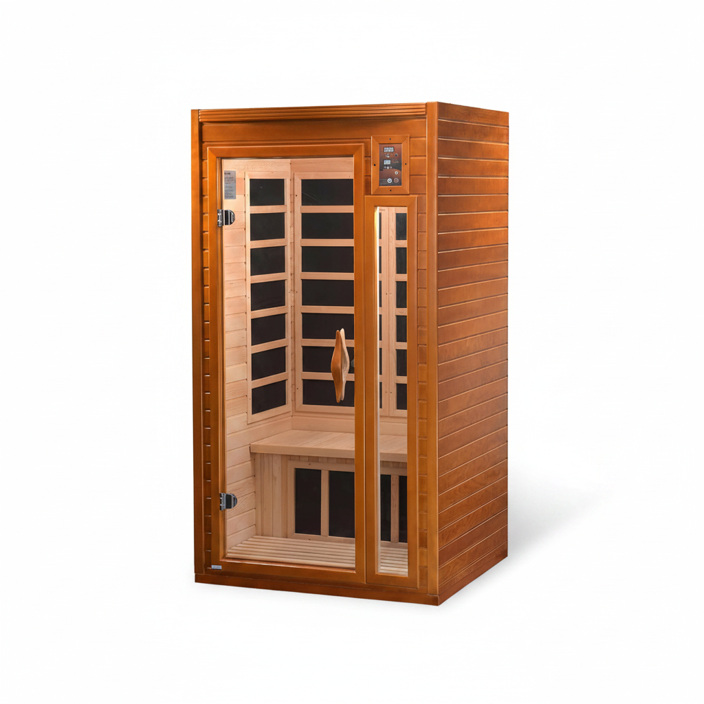 Barcelona 1-2 Person Infrared Sauna with Red Light Therapy | 1-2 Person Indoor Dry Heat Sauna for Home & Gym, Low EMF FAR, 360° Heating, Bluetooth, Solid Canadian Hemlock, Spacious Cabin