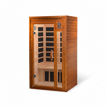 Barcelona 1-2 Person Infrared Sauna with Red Light Therapy | 1-2 Person Indoor Dry Heat Sauna for Home & Gym, Low EMF FAR, 360° Heating, Bluetooth, Solid Canadian Hemlock, Spacious Cabin